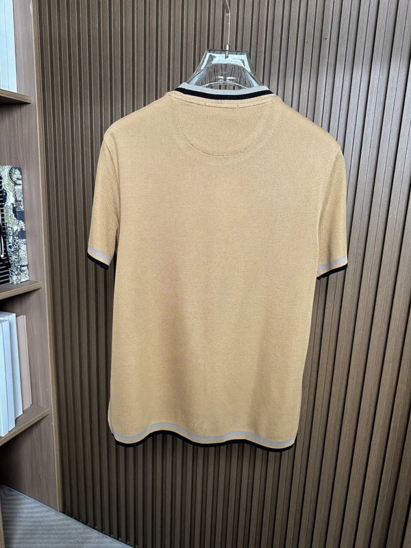 카키색 더블 코튼 라운드 넥 반팔 티셔츠 001-230838