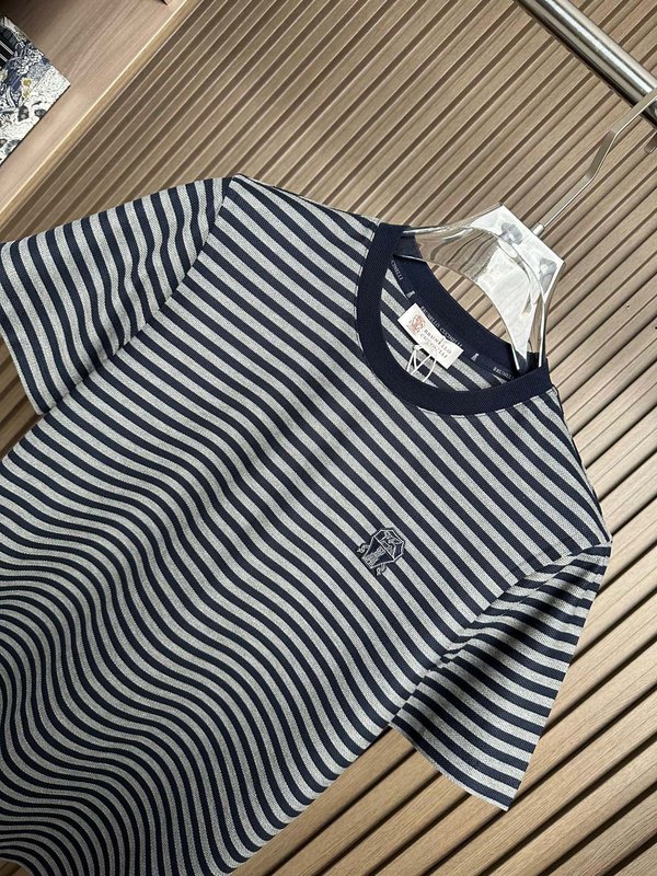 브루넬로 쿠치넬리 남성 스트라이프 반팔 폴로 셔츠 001-230895