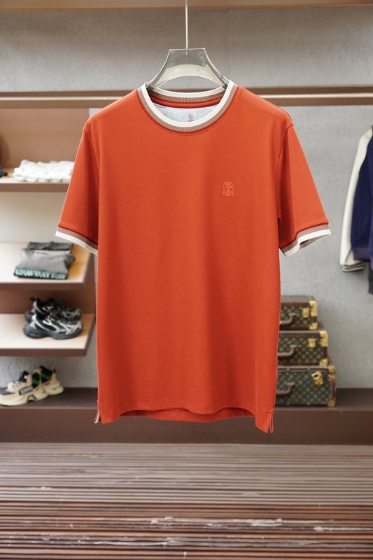 브루넬로 쿠치넬리 남성 자수 레이어드 라운드 티셔츠 001-230902