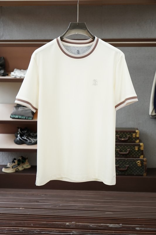 브루넬로 쿠치넬리 자수 레이어드 라운드 티셔츠 001-230903