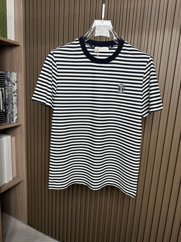 브루넬로 쿠치넬리 남성 스트라이프 반팔 폴로 셔츠 001-230907