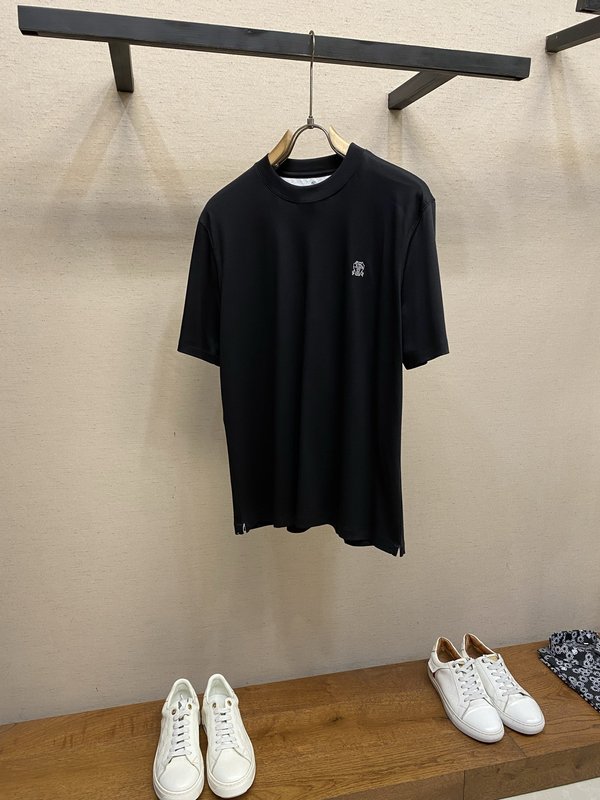 BC 여름 심플 자수 실크 라운드넥 반팔 티셔츠 001-230992