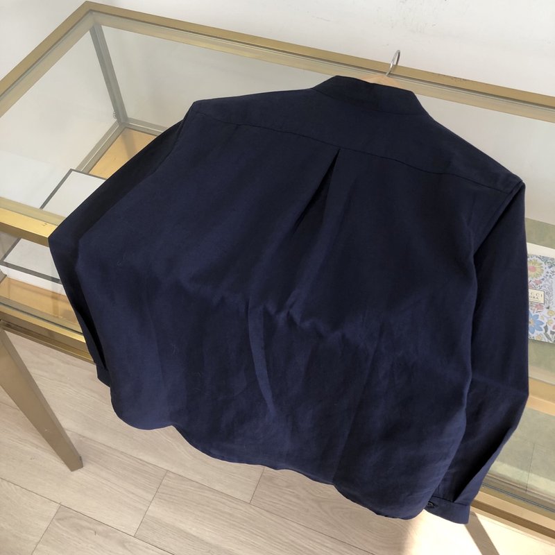 브루넬로 쿠치넬리 남성 린넨 스탠드 칼라 셔츠 001-231023