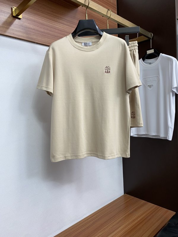 순수 면 브러시 라운드 넥 티셔츠 반바지 세트 001-231102