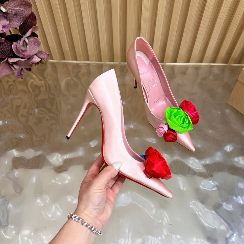 크리스찬 루부탱 장미 꽃 장식 하이힐 샌들 001-232040