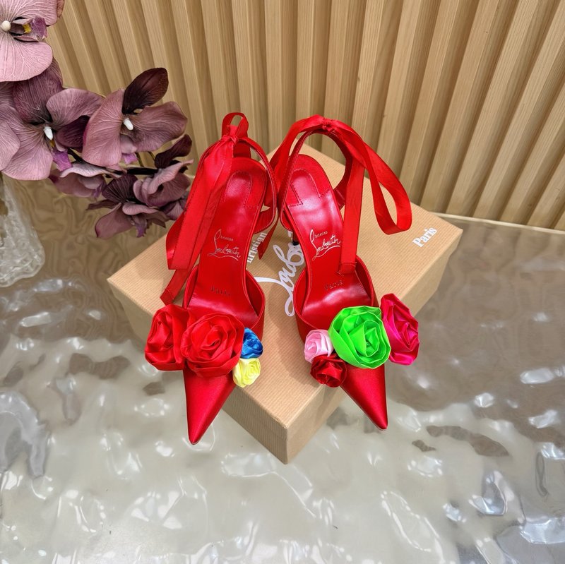 레드솔 장미 꽃 장식 하이힐 샌들 001-232048