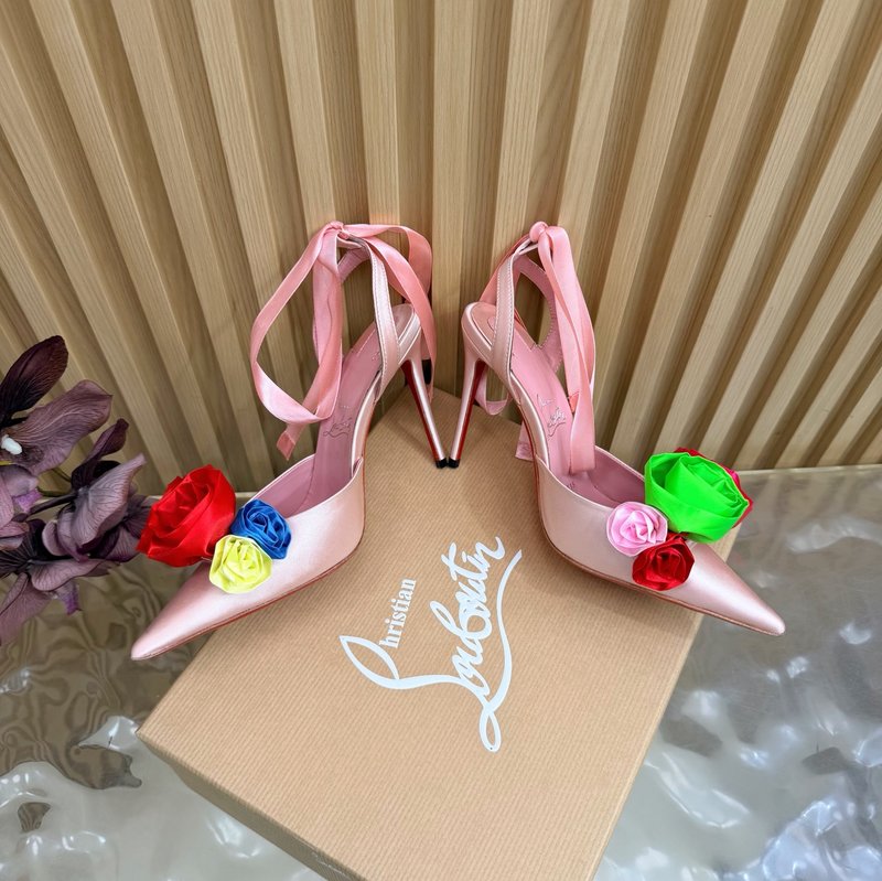 레드솔 장미 꽃 장식 하이힐 샌들 001-232060