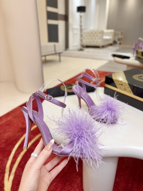 깃털 장식 스틸레토 힐 샌들 001-232077