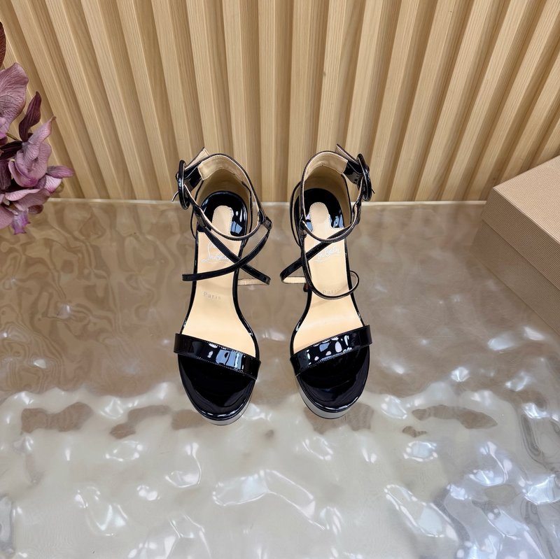레드솔 장미 꽃 장식 에나멜 하이힐 샌들 001-232092