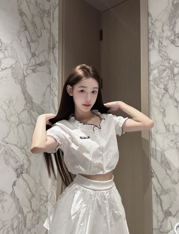 미우미우 스타일 레이스 짧은 흰 셔츠 001-232203
