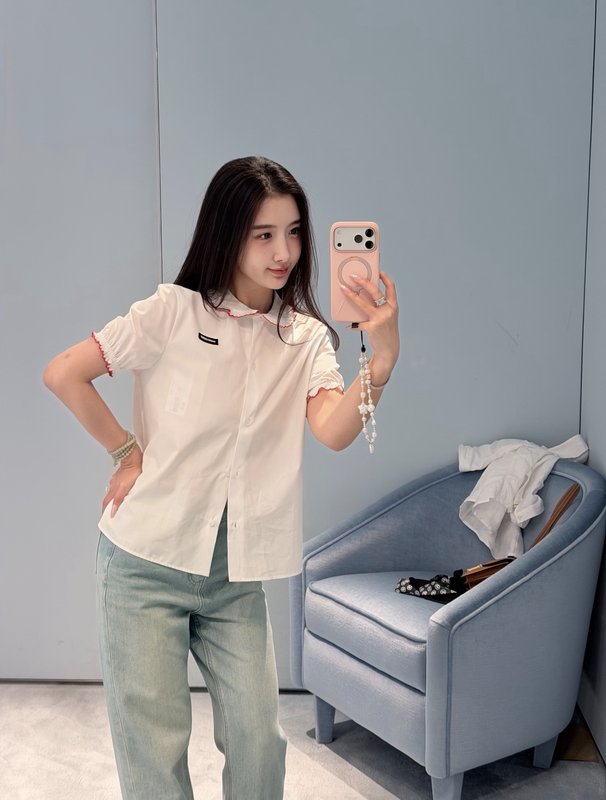 미우미우 프릴 칼라 반팔 셔츠 001-232235