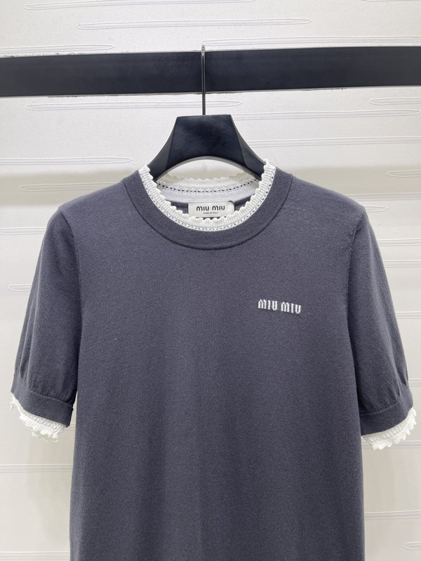 미우미우 컬러 블록 가짜 투피스 니트 반팔 001-232240