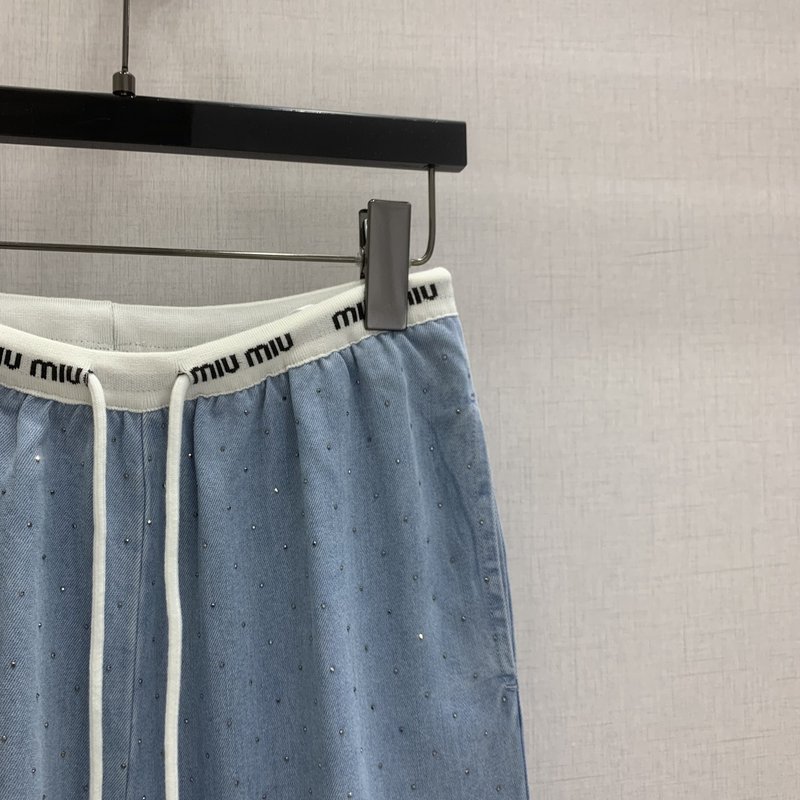 미우미우 다이아몬드 장식 텐셀 데님 팬츠 001-232248