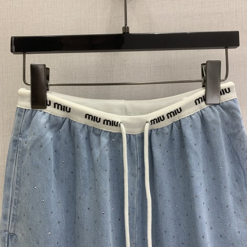 미우미우 다이아몬드 장식 텐셀 데님 팬츠 001-232248