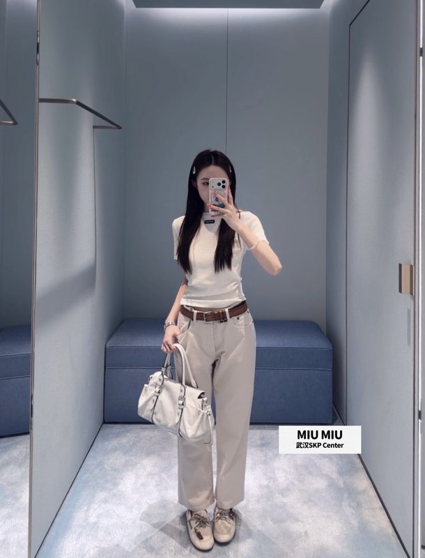 미우미우 레이스 니트 반팔 티셔츠 001-232277