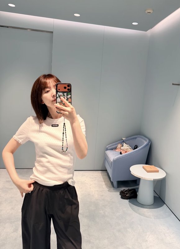미우미우 레이스 니트 반팔 티셔츠 001-232277