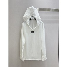 미우미우早春 솔기 컷아웃 후드 긴팔 티셔츠 001-232279