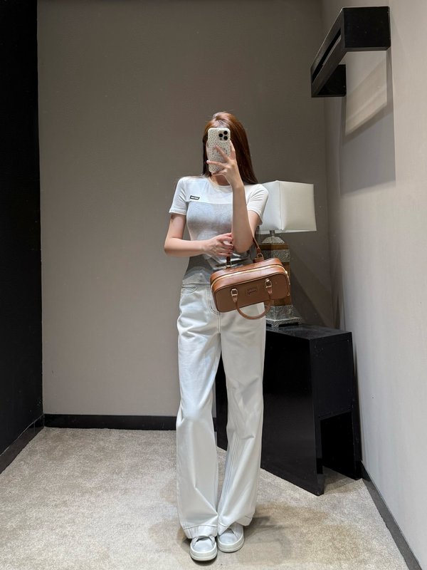 미우미우 스타일 컬러 블록 슬림 반팔 티셔츠 001-232308