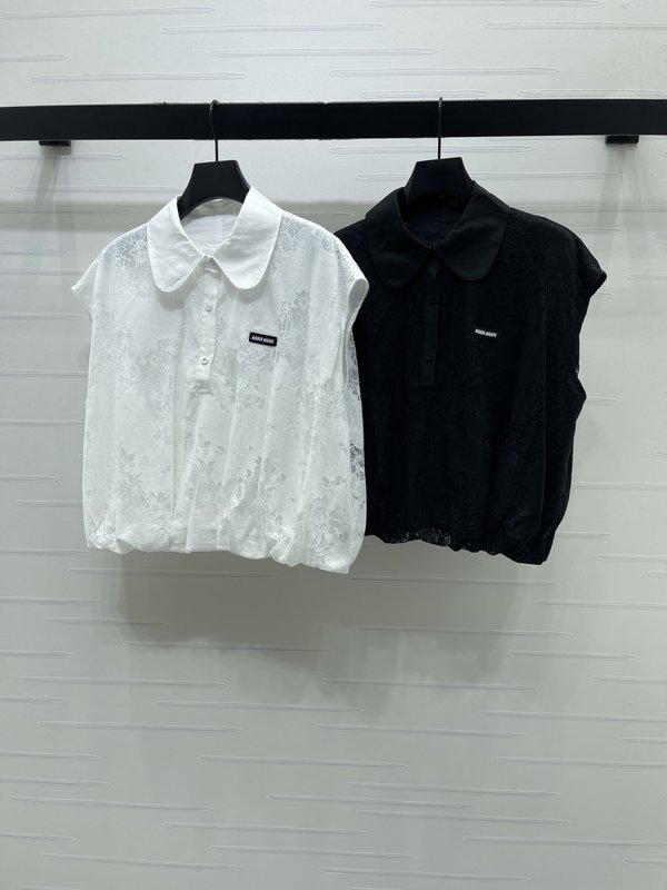 미우미우 인형 칼라 민소매 레이스 셔츠 001-232335