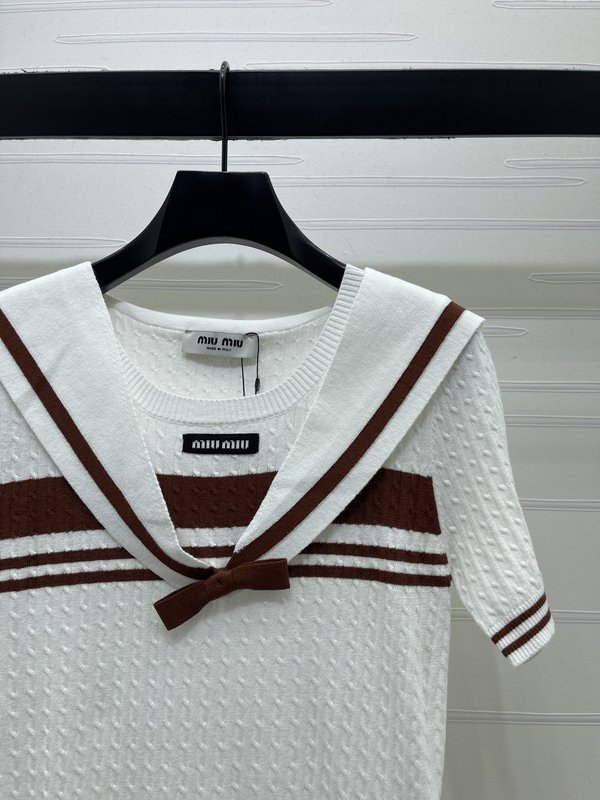 미우미우 세일러 칼라 리본 니트 반팔 001-232355