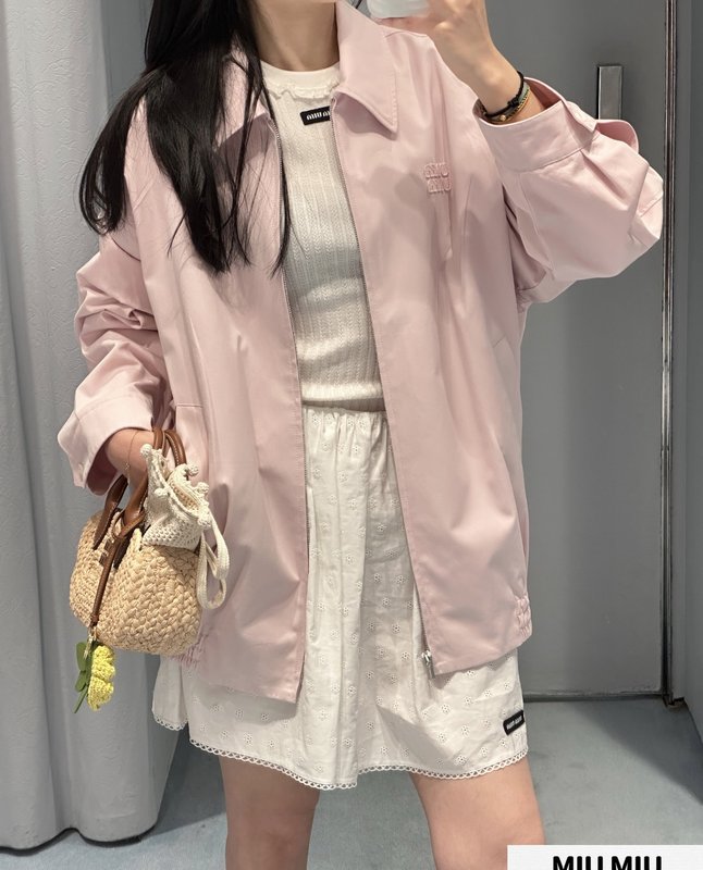 연한 파란색 플립 칼라 지퍼 재킷 001-232357