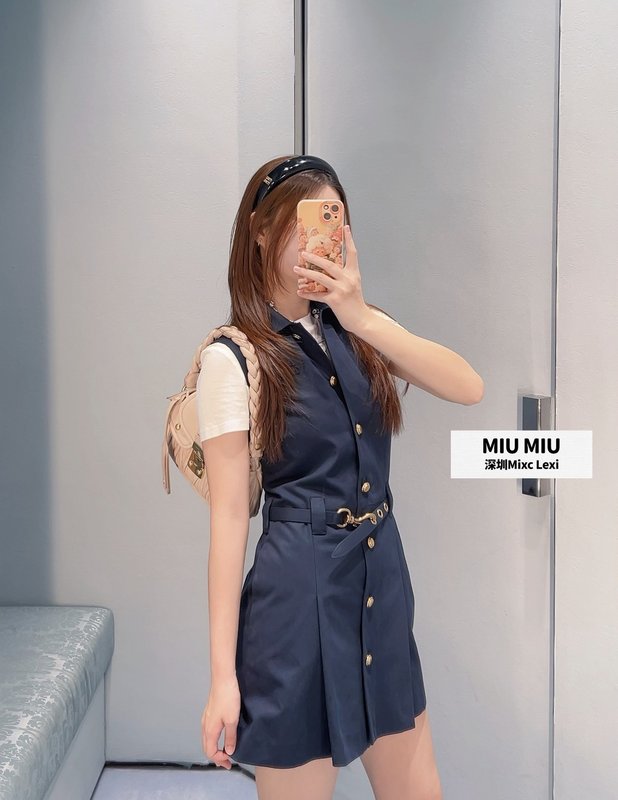 미우미우 스타일 네이비 민소매 셔츠 원피스 001-232358