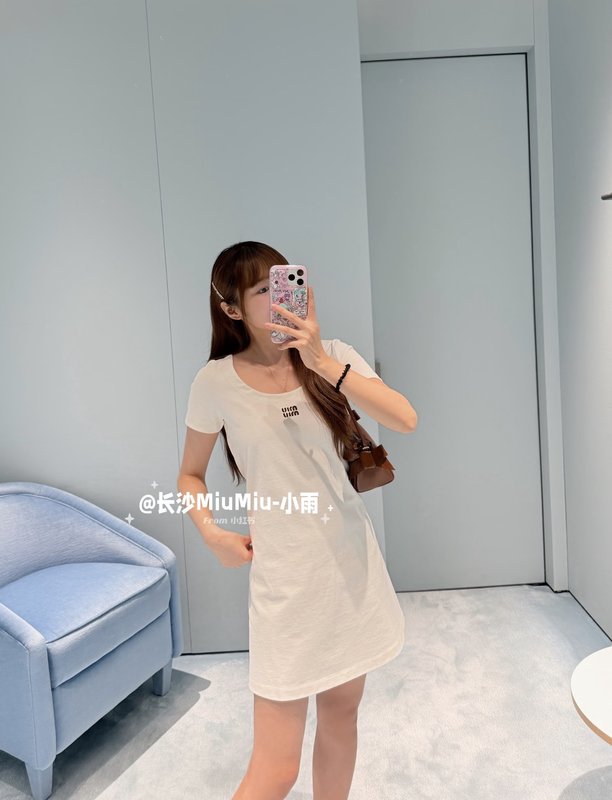 미우미우 여름 심플 코튼 반팔 원피스 001-232376