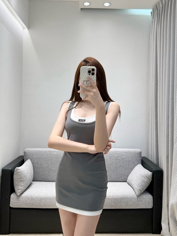 미우미우 컬러 블록 가짜 투피스 힙스커트 원피스 001-232472