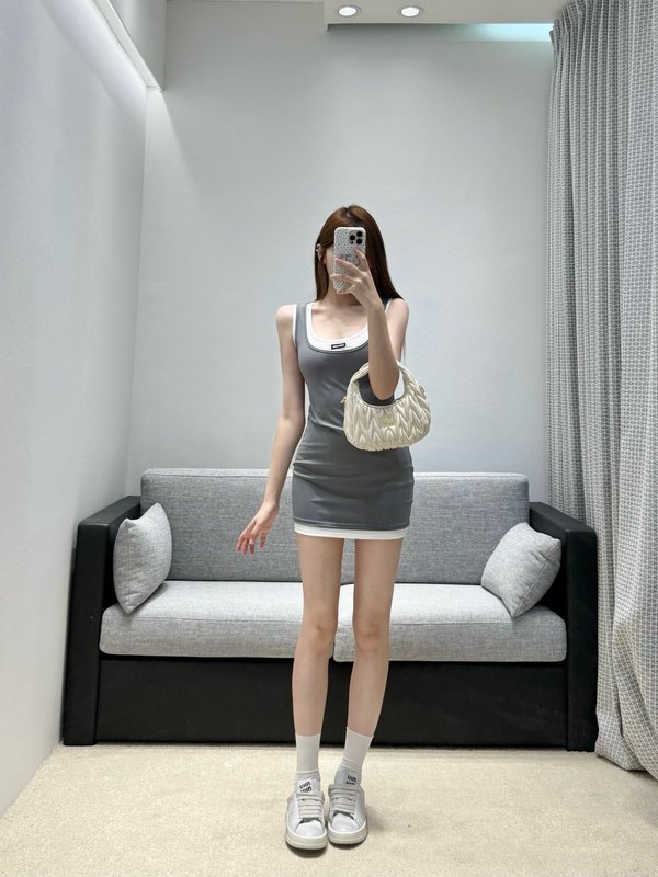 미우미우 컬러 블록 가짜 투피스 힙스커트 원피스 001-232472
