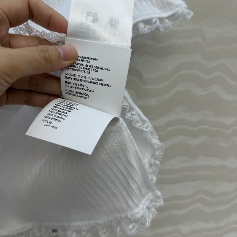 미우미우 스타일 자수 면 레이스 숏 티셔츠 001-232483