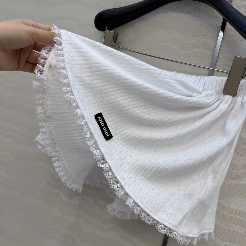 미우미우 스타일 아카데미풍 자수 면 레이스 스커트 001-232484