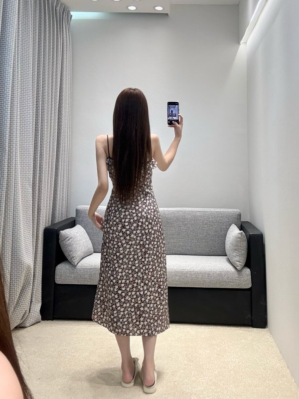 미우미우 브라운 플라워 패턴 슬림 원피스 001-232488
