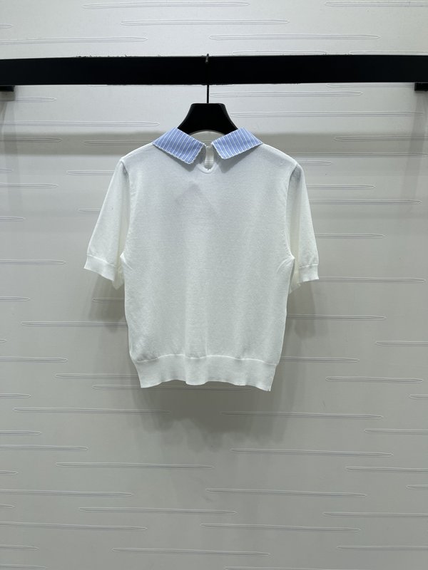 미우미우 인형 칼라 스트라이프 니트 반팔 티셔츠 001-232516