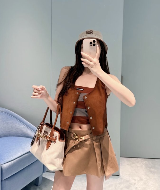 미우미우 스타일 카멜 브라운 플리츠 스커트 001-232520