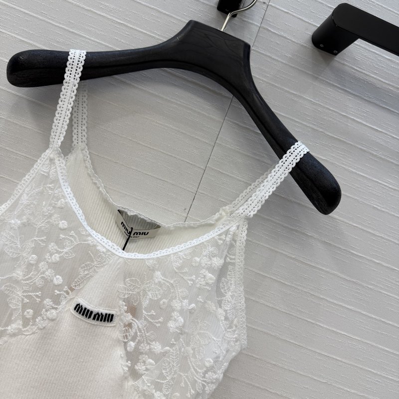 미우미우 스타일 레이스 스판슬 니트 탑 001-232557
