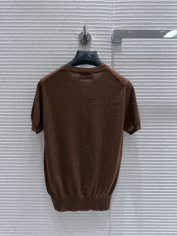 미우미우 브라운 라운드넥 숏슬리브 니트 001-232565