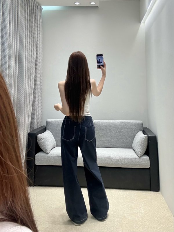 미우미우 딥네이비 워싱 와이드 팬츠 001-232611