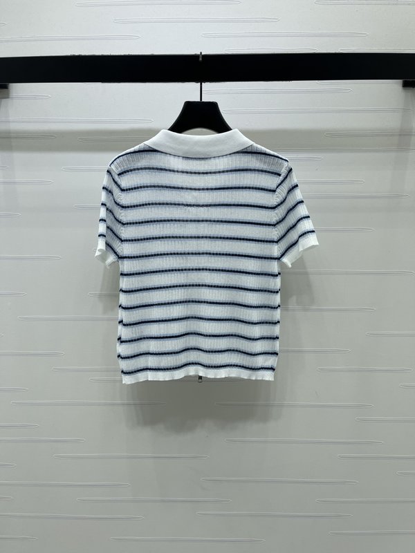 미우미우 스트라이프 칼라 지퍼 니트 반팔 가디건 001-232627
