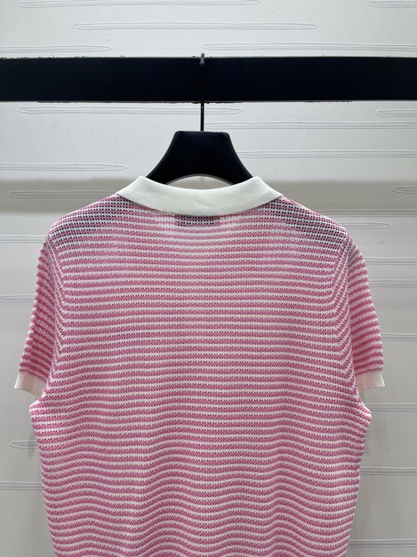 미우미우 칼라 스트라이프 니트 반팔 티셔츠 001-232644
