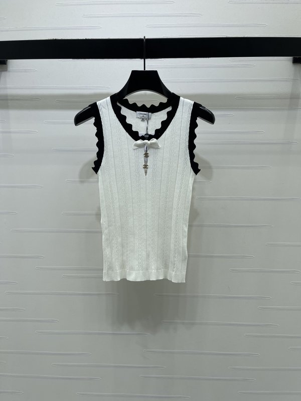 샤넬 스탠드 리본 니트 조끼 001-232737