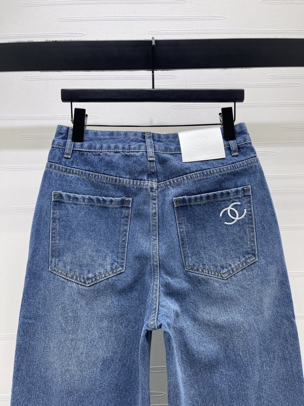 샤넬 다이아몬드 장식 스트레이트 데님 팬츠 001-232753