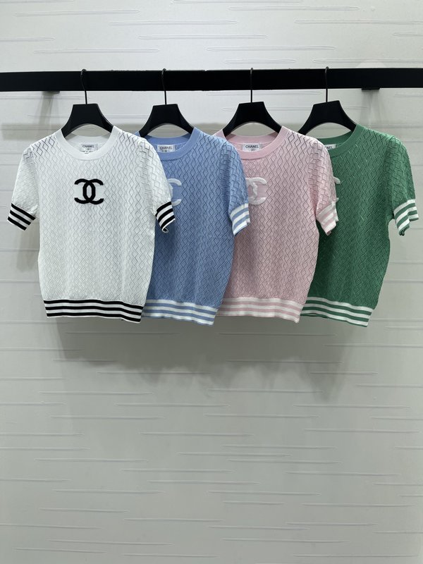 샤넬 다이아몬드 무늬 니트 반팔 티셔츠 001-232764