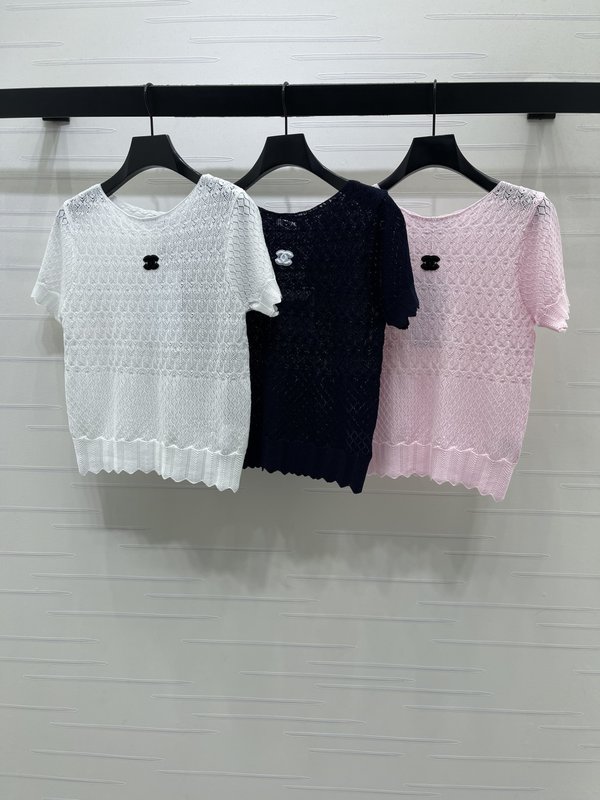 샤넬 라운드넥 니트 반팔 티셔츠 001-232766