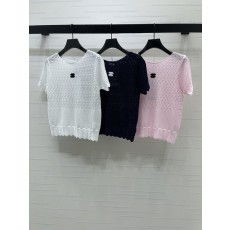샤넬 라운드넥 니트 반팔 티셔츠 001-232766