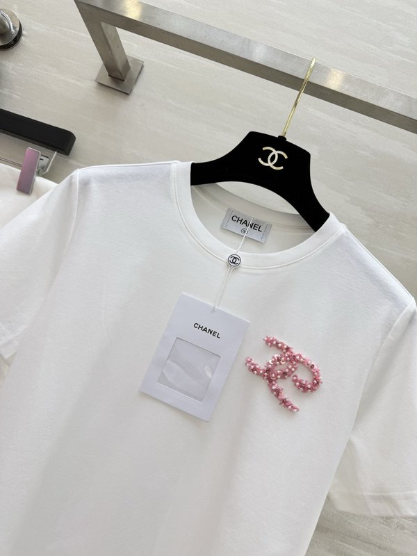 샤넬 진주 장식 숏슬리브 티셔츠 001-232829