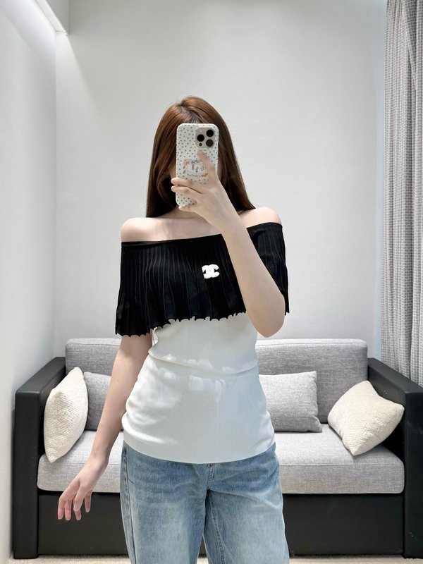 샤넬 오프숄더 러플 반팔 니트 001-232830