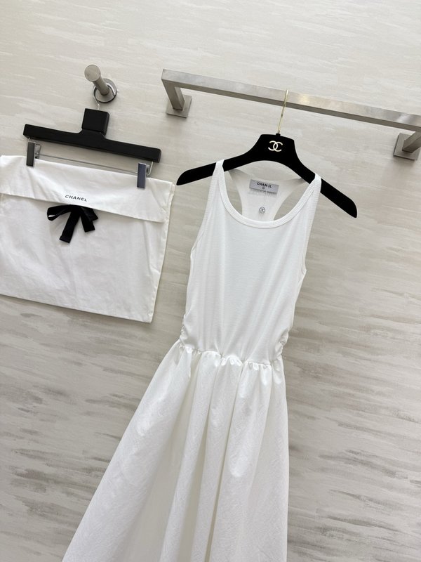 샤넬 심플 조끼 목 조임 허리 라인 원피스 001-232954