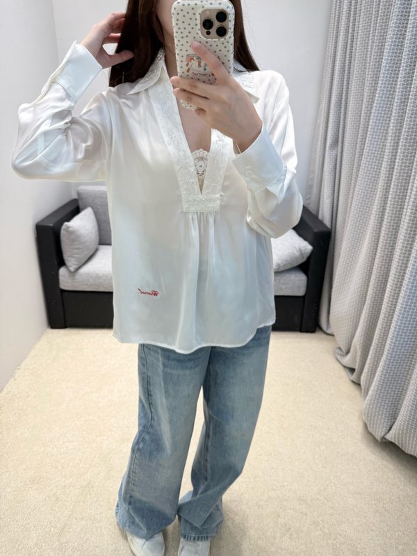 샤넬 새틴 레이스 자수 셔츠 001-232966