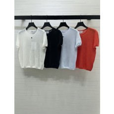 샤넬 라운드넥 니트 반팔 티셔츠 001-232991