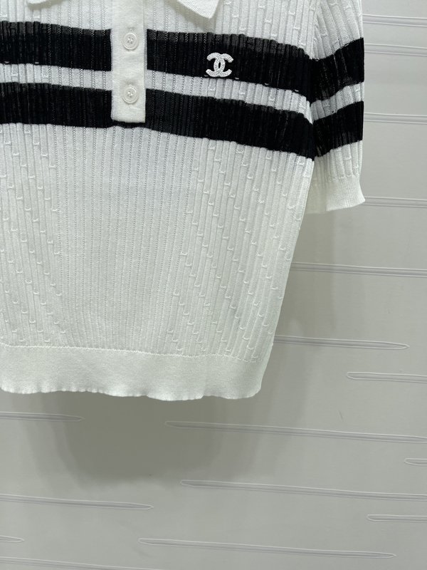 스트라이프 칼라 니트 반팔 티셔츠 001-232992